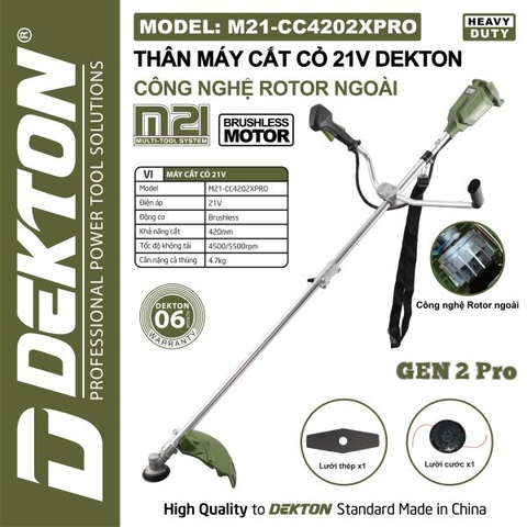 Thân Máy Cắt Cỏ Pin 21V Dekton M21-CC4202XPRO Gen 2 Pro – Động Cơ Rotor Ngoài Brushless (Đường Kính Cắt 420mm)