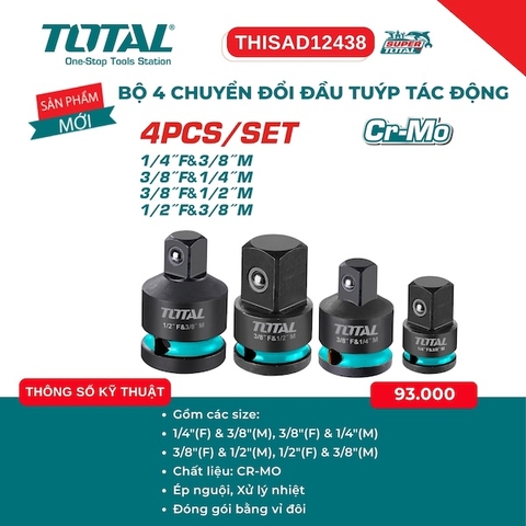 Bộ 4 Đầu Chuyển Đổi Đầu Tuýp Tác Động Total THISAD12438 - Chất Liệu Thép Cr-Mo, Chịu Lực Cực Cao
