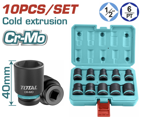 Bộ 10 đầu tuýp 1/2 inch 38mm 10-24mm (Thép CrMo) TOTAL THISTD12101