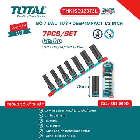 Bộ 7 Đầu Tuýp Deep Impact 1/2 Inch TOTAL Cr-Mo THKISD12073L