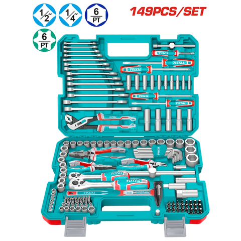 Bộ Dụng Cụ Cơ Khí Total THKTHP61497 149 Chi Tiết Đầu Tuýp Cờ Lê Kìm Búa Chuyên Nghiệp