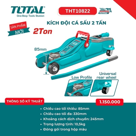 Kích Đội Cá Sấu 2 Tấn Total THT10822 - Thân Thấp (Low Profile), Chiều Cao Tối Thiểu 85mm