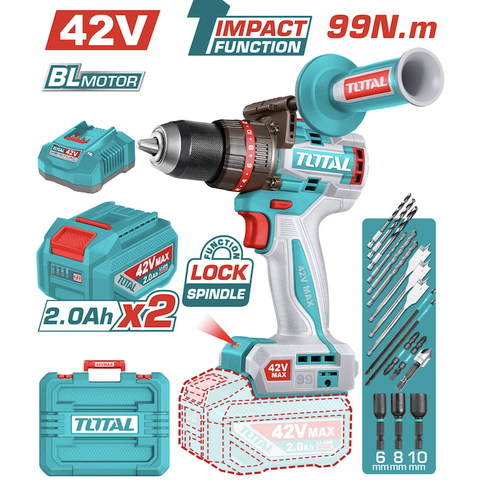 [HỆ PIN 42V MAX] Máy khoan búa không chổi than dùng pin 42V TOTAL TIDLI429982 - PIN 42V THẾ HỆ MỚI
