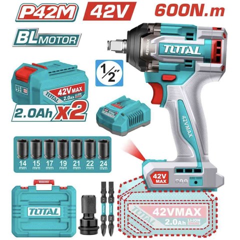 [HỆ PIN 42V MAX] Máy siết buloong 600Nm không chổi than dùng pin 42V MAX TOTAL TIWLI42602 - HỆ PIN 42V MAX THẾ HỆ MỚI