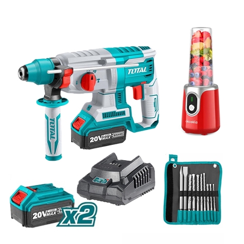 Bộ combo máy xay sinh tố KMJB022R dùng pin, máy khoan  động lực TRHLI202287 pin 20V và bộ 8 mũi khoan bê tông TACSD19101 TOTAL TOSLI23061