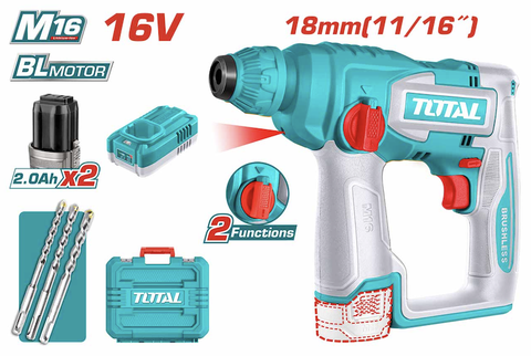 Máy Khoan Bê Tông Total TRHLI16168 – 16V Không Chổi Than, SDS-Plus, Kèm 2 Pin
