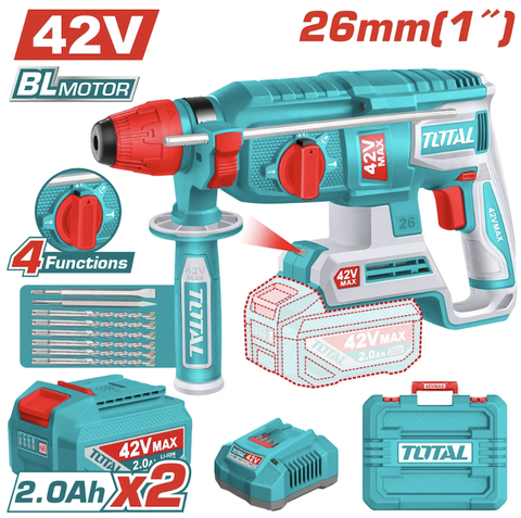 [HỆ PIN 42V MAX] Máy khoan bê tông không chổi than dùng pin 42V MAX TOTAL TRHLI422682 - HỆ PIN 42V MAX THẾ HỆ MỚI