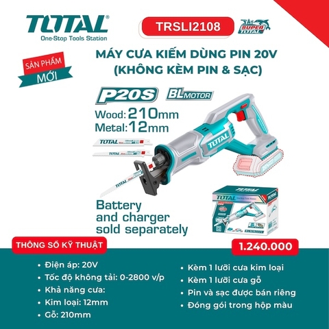 Máy Cưa Kiếm Dùng Pin 20V Total TRSLI2108 (Động Cơ Không Chổi Than - Chưa Pin & Sạc)