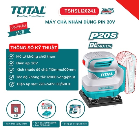 Máy Chà Nhám Pin Total 20V Không Chổi Than TSHSLI20241
