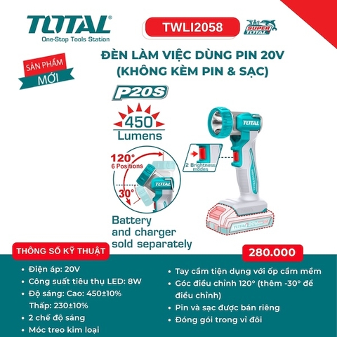 Đèn Làm Việc Dùng Pin 20V Total TWLI2058 (450 Lumens) - Hàng Chính Hãng