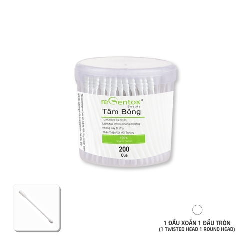 Tăm Bông Người Lớn Regentox Que Nhựa Care (Hộp/200 que tròn xoay)