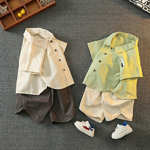 Bộ sơ mi cotton bé trai