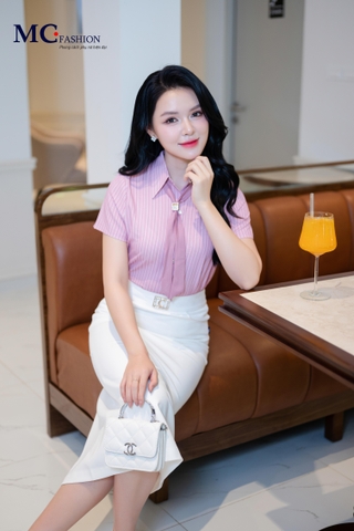 ÁO THỜI TRANG KẺ SỌC KÈM NƠ RỜI AT214