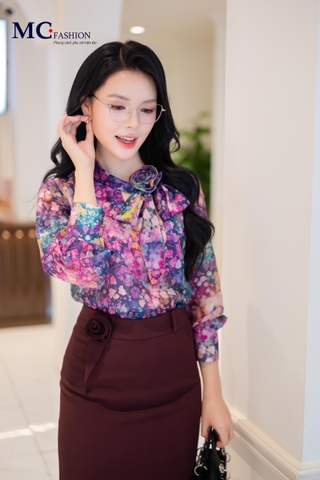 ÁO THỜI TRANG HỌA TIẾT HOA NHÍ AT227