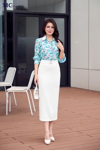 SƠ MI THỜI TRANG HỌA TIẾT HOA CỔ PHỐI AT250