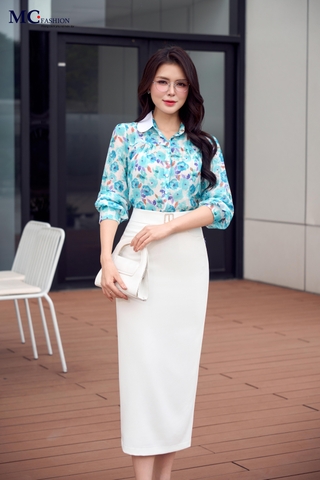 SƠ MI THỜI TRANG HỌA TIẾT HOA CỔ PHỐI AT250