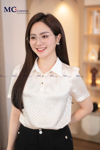 ÁO SƠ MI THỜI TRANG CHẤM BI CỔ PHỐI AT181