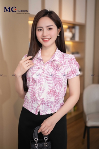 ÁO SƠ MI THỜI TRANG HỌA TIẾT LÁ AT179