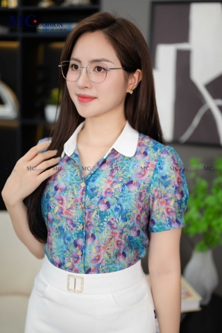 ÁO SƠ MI TƠ HOA NỮ TÍNH AT188