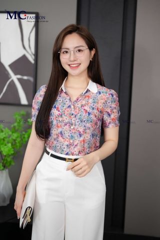 ÁO SƠ MI TƠ HOA NỮ TÍNH AT188
