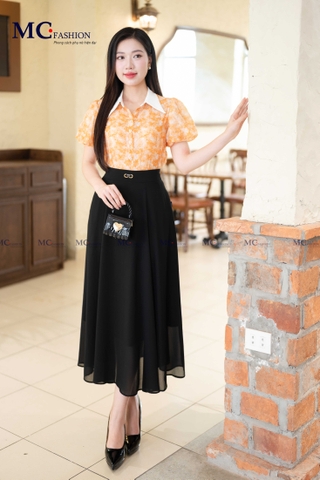 SƠ MI THỜI TRANG TAY BỒNG HỌA TIẾT HOA AT199