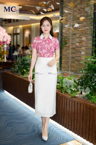 SƠ MI THỜI TRANG HỌA TIẾT HOA PHỐI CỔ TRƠN AT201