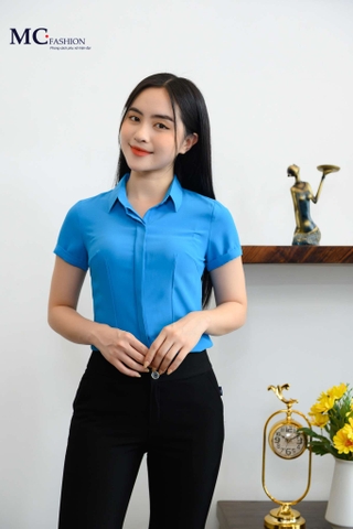 Áo sơ mi công sở đẹp nhất 2022 hãng Mc Fashion AB113 xanh