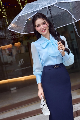 ÁO THỜI TRANG CÔNG SỞ TAY VOAN CỔ THẮT NƠ AT238