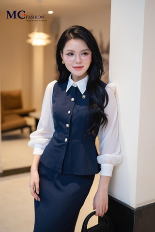 ÁO THỜI TRANG KÍ GIẢ PHỐI CỔ VÀ TAY AT231