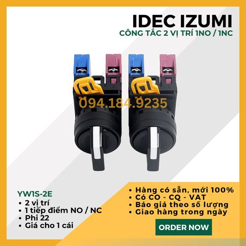 Công tắc 2 vị trí IDEC YW1S-2E10 22mm 1NO - Công tắc xoay 2 vị trí On-Off IDEC - Công tắc YW1S 2E11 tiếp điểm tự chọn