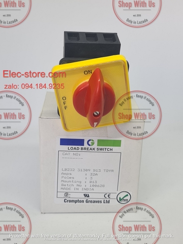 Công tắc LB232 3P 32A  On/Off - Công tắc chuyển mạch dòng điện ba pha LB232 31309 B13 TDYR - Chuyển mạch dòng 3P 32A 2 vị trí ON/OFF -  Công tắc xoay 2 vị trí đổi dòng 3P 32A - chuyển mạch Salzer