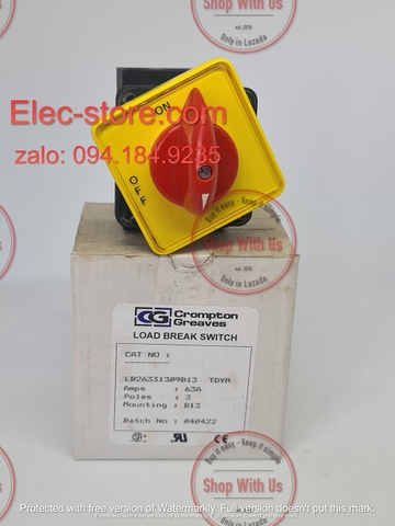 Công tắc LB263 3P 63A  On/Off - Công tắc chuyển mạch dòng điện ba pha  LB263 313 09 B13 TDYR- Chuyển mạch dòng 3P 63A 2 vị trí ON/OFF -  Công tắc xoay 2 vị trí đổi dòng 3P 63A - chuyển mạch Salzer