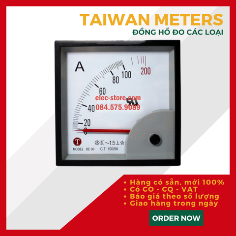 Đồng hồ đo Ampe Taiwan Meters BE 96×96 100/5A