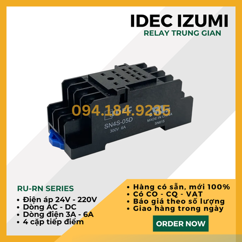Đế Rơ le nguồn SN4S-05D _ Đế rơ le gắn thanh ray dùng cho rơ le RN IDEC SN series _ Đế 14 chân