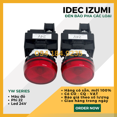 Đèn báo IDEC YW1P-1EQ4R 24VAC D22 (Đỏ) - Đèn Báo Pha Phi 22 - Đèn Báo IDEC màu đỏ