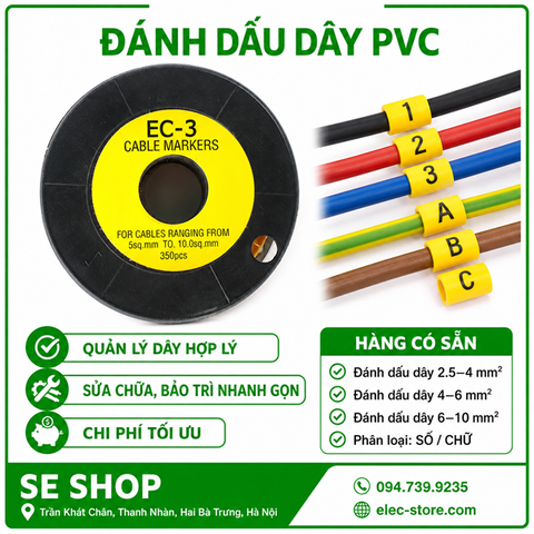 Combo 10 Số Đánh Dấu Dây EC3 Từ 0–9 ⚡ Cable Marker – 350 Mắt/Bộ