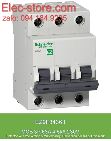 Schneider EZ9F34263 - Easy9 MCB - 3P 63A - C curve - 4500 A - 230 V