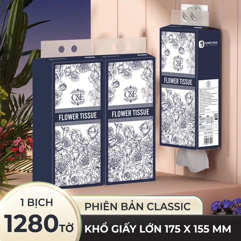 [THÙNG 6 Bịch] Khăn Giấy Ăn Cao Cấp C&E - Hoạ Tiết Flower Tissue - Phiên Bản Classic Khăn Giấy Lau Đa Năng, An Toàn Cho Làn Da Nhạy Cảm Giấy Vệ Sinh Toilet giay  rut