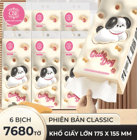 [THÙNG 4 BỊCH] Khăn Giấy Rút Cao Cấp C&E Cute Dog 1280 Tờ - 4 Lớp Tiện Dụng, Khăn Giấy Đa Năng, Khăn Giấy Ăn, Thấm Nhanh Tốt, Dùng Cho Gia Đình Và Văn Phòng Giấy Vệ Sinh giay  rut