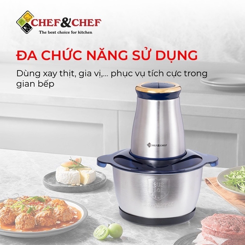 Máy xay thịt đa năng CHEF&CHEF dung tích 2L dao xay 4 lưỡi tiện lợi.