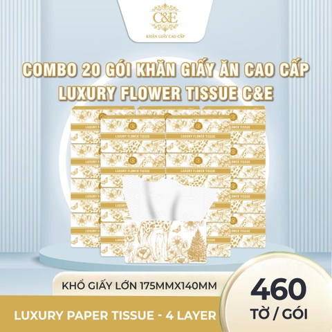 [THÙNG 20 GÓI] Khăn Giấy Ăn Cao Cấp C&E - LUXURY FLOWER TISSUE 8D Dạng Gói Nhỏ Để Bàn Giấy Vệ Sinh