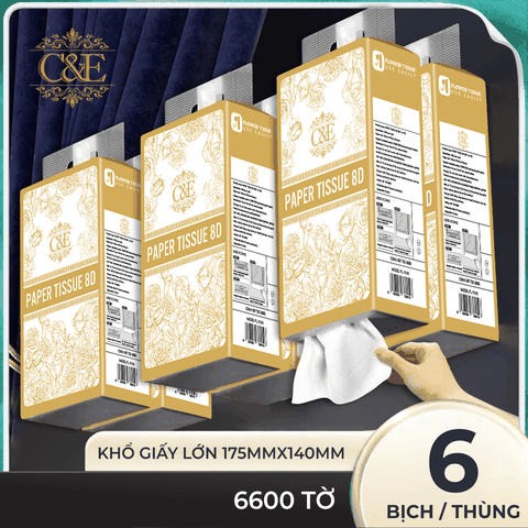 [6 bịch] Khăn giấy rút đáy cao cấp C&E Luxury Flower 1100 tờ / bịch hoa văn 8D dập nổi 4 lớp mềm mịn sử dụng đa năng