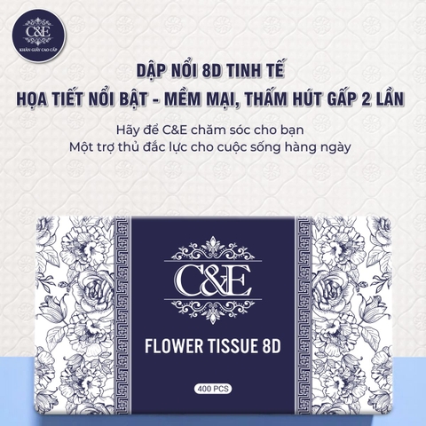 [THÙNG 20 GÓI] Khăn Giấy Ăn Cao Cấp C&E - Hoạ Tiết Flower Tissue 8D Dạng Gói Nhỏ Để Bàn Giấy Vệ Sinh giay  rut