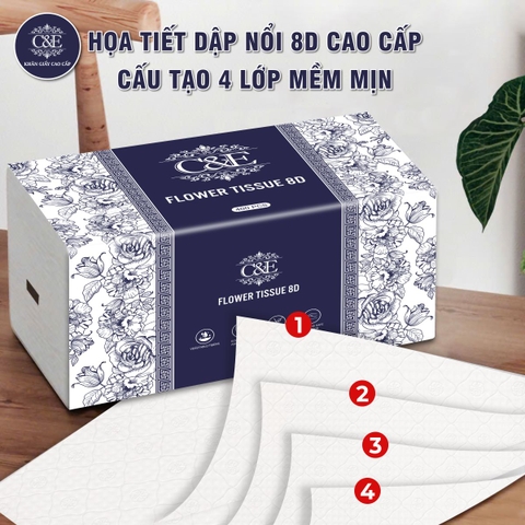 [THÙNG 20 GÓI] Khăn Giấy Ăn Cao Cấp C&E - Hoạ Tiết Flower Tissue 8D Dạng Gói Nhỏ Để Bàn Giấy Vệ Sinh giay  rut