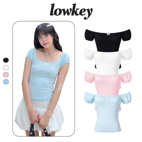 K5213 LOWKEY_ÁO CỔ VUÔNG TAY NGẮN BỒNG CÓ DÂY CỘT SAU EO, MẶC ĐƯỢC HAI KIỂU