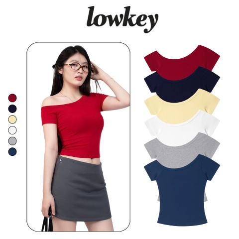 K5211 LOWKEY_ÁO LỆCH VAI ÔM BODY TAY NGẮN CHẤT THUN BORIP CO GIÃN, MỀM MẠI