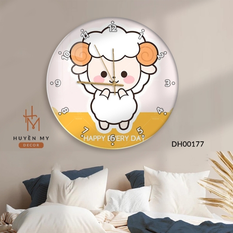 Tranh Đồng Hồ Tròn Chú Cừu Tráng Gương Dễ Thương Trang Trí Phòng Bé Huyền My DecorDH00177