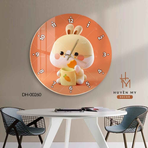 Tranh Đồng Hồ Tròn Thỏ Con Dễ Thương Tráng Gương Hiện Đại Decor Cao Cấp DH00260