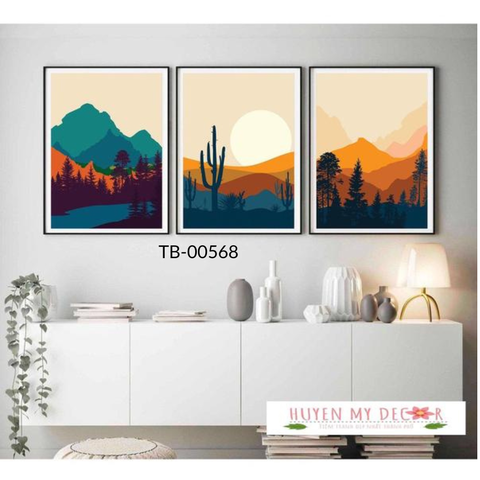 Bộ 3 Tranh Phong Cảnh Núi Non Nghệ Thuật Trang Trí Phòng Ngủ; Phòng Khách Huyền My Decor TB-00568