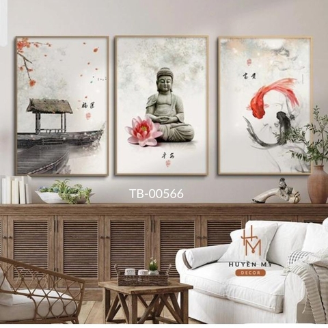 Bộ 3 Tranh Treo Tường Phật Giáo Trang Trí Huyền My Decor TB-00566